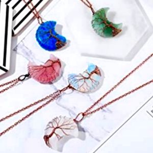 Tree of Life Wire Wrapped Cresent Moon HEALING STONE PENDANT NECKLACES Set  NWT